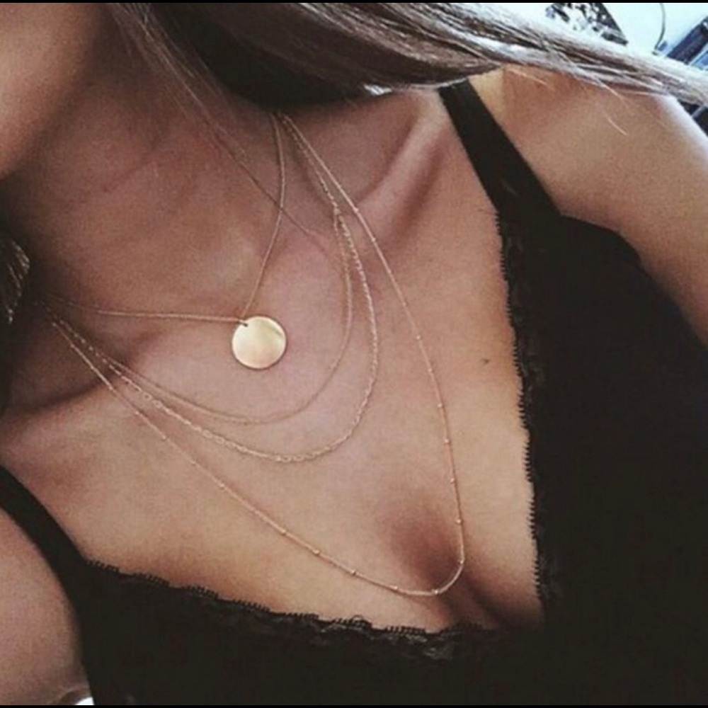 Boutique Multi-layered Coin Necklace Gold Color Simple Dainty Style - Picture 2 of 5